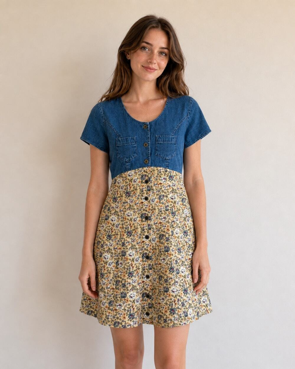 Vintage 1980s All That Jazz Denim Dress Women’s Size 7/8 Ditsy Floral Cottage